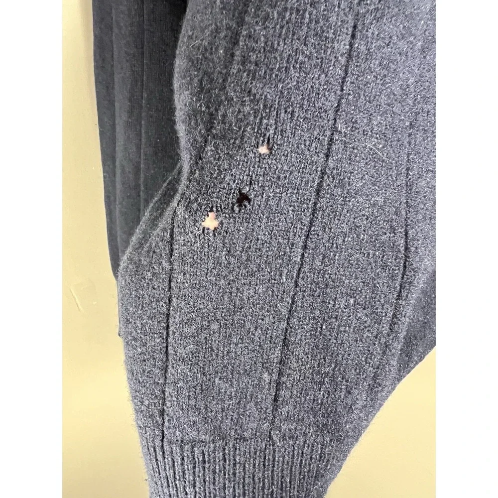 VTG Nordstrom L Lambswool Button Up Cardigan Sweater Navy Grandpacore Damage